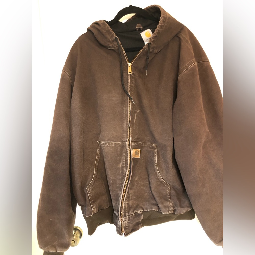 Carhartt J25 dark brown men’s 2XL tall hooded work jacket